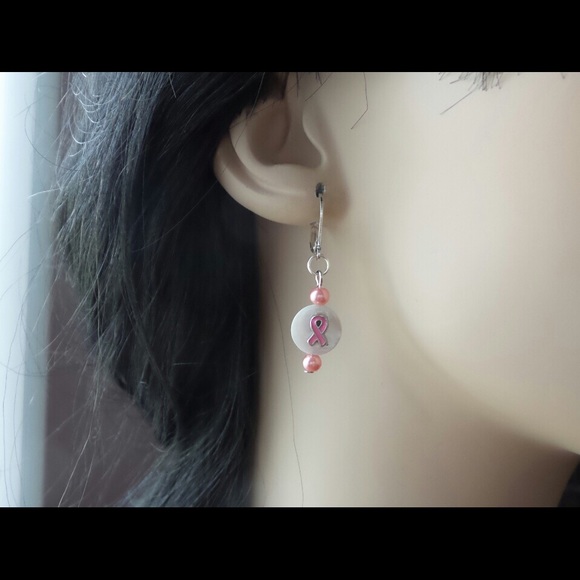 Breast Cancer Awareness Ribbon Earrings - Picture 2 of 2